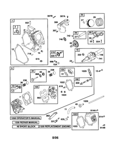 Cylinder/Cylinder Head Diagram and Parts List for 12R113-0734  Briggs and Stratton Engine